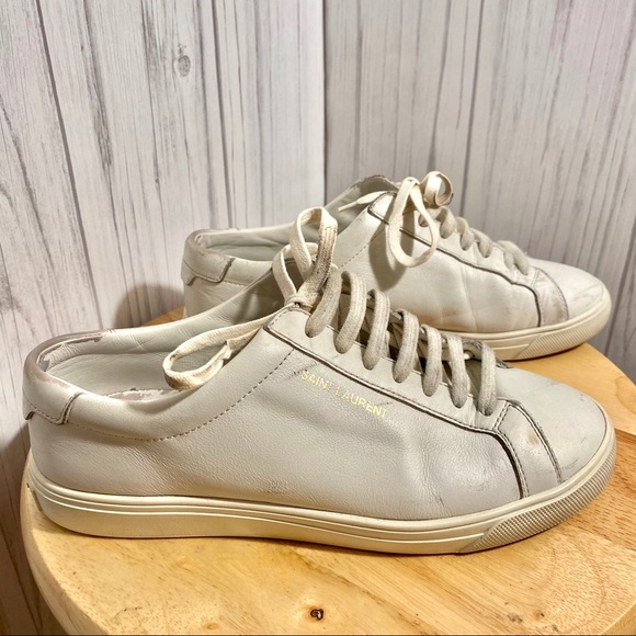Saint Laurent White Lace Up Sneakers Women 7.5 - Picture 2 of 10